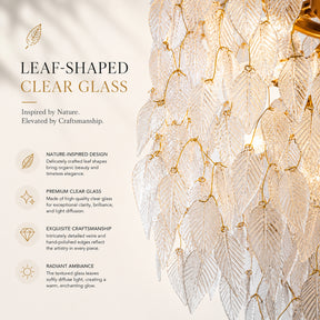 11-Light 22'' Modern Branch Chandelier with Glass Leaves in Painted Brass for Dining Room and Entryway