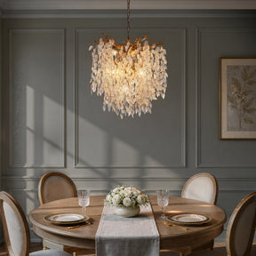 11-Light 22'' Modern Branch Chandelier with Glass Leaves in Painted Brass for Dining Room and Entryway