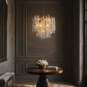 11-Light 22'' Modern Branch Chandelier with Glass Leaves in Painted Brass for Dining Room and Entryway