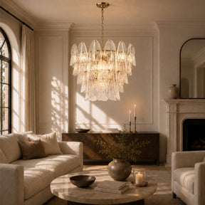 26 in Warm Brass 9-Light Glass Chandelier for Dining Room and Entryway