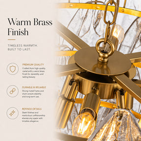 26 in Warm Brass 9-Light Glass Chandelier for Dining Room and Entryway