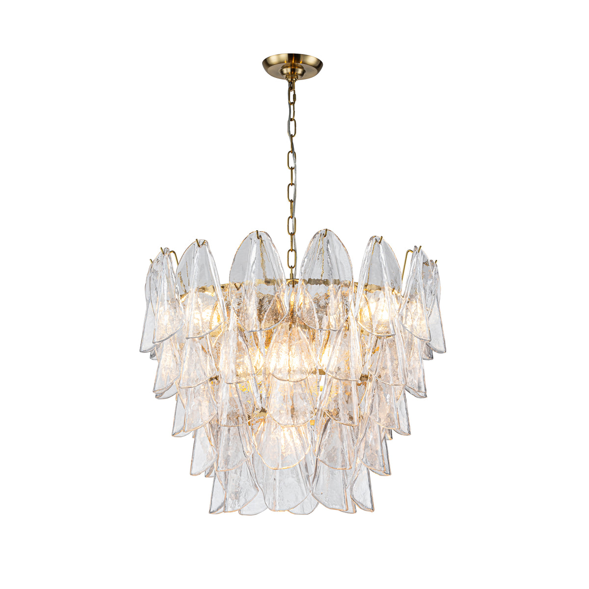 26 in Warm Brass 9-Light Glass Chandelier for Dining Room and Entryway