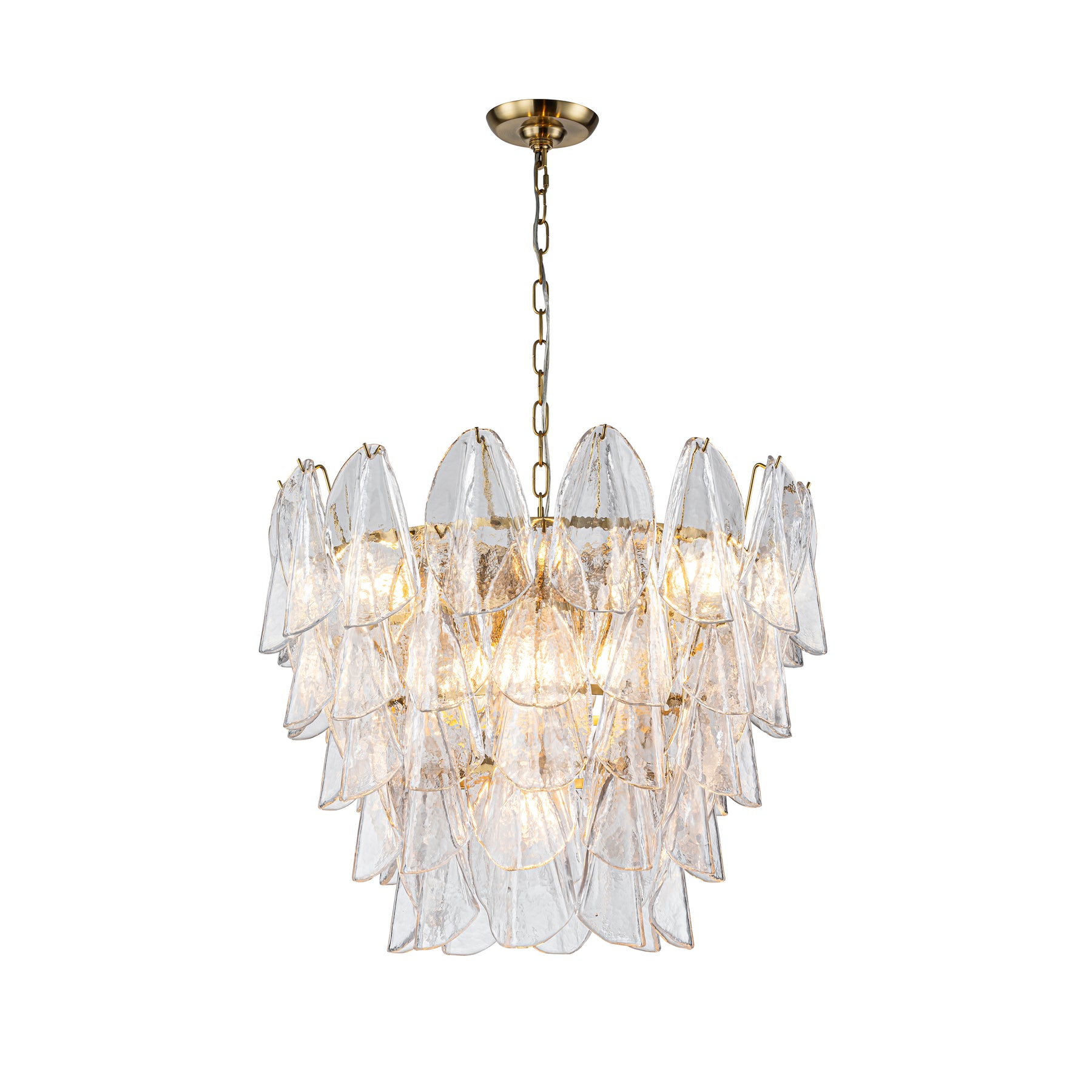 26 in Warm Brass 9-Light Glass Chandelier for Dining Room and Entryway