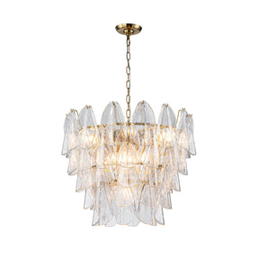 26 in Warm Brass 9-Light Glass Chandelier for Dining Room and Entryway