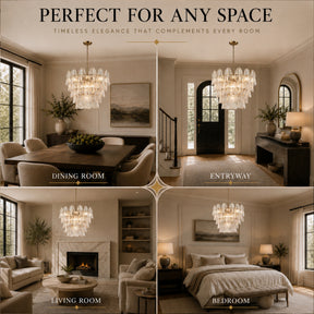 26 in Warm Brass 9-Light Glass Chandelier for Dining Room and Entryway