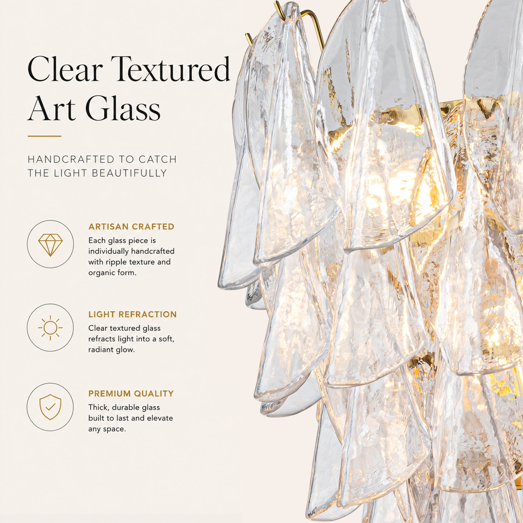 26 in Warm Brass 9-Light Glass Chandelier for Dining Room and Entryway