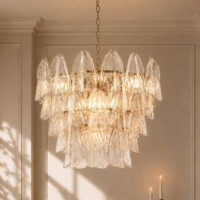 26 in Warm Brass 9-Light Glass Chandelier for Dining Room and Entryway