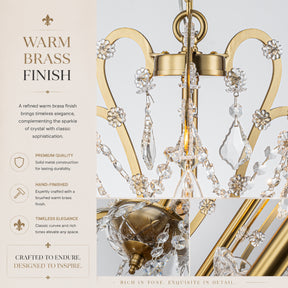 3-Light Crystal Chandelier with Brass Finish, Dimmable Ceiling Fixture