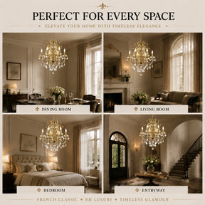 6-Light Crystal Chandelier with Brass Finish, Dimmable Ceiling Fixture