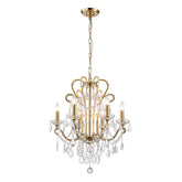 6-Light Crystal Chandelier with Brass Finish, Dimmable Ceiling Fixture