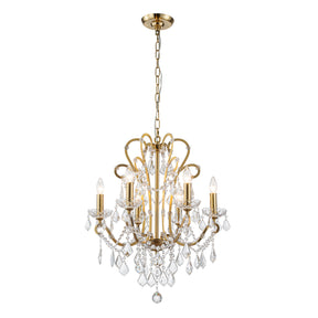 6-Light Crystal Chandelier with Brass Finish, Dimmable Ceiling Fixture