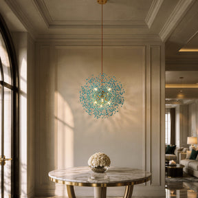 20'' Antique Gold Modern Eclectic Starburst Chandelier with Turquoise Beads Accents for Dining Room Entryway