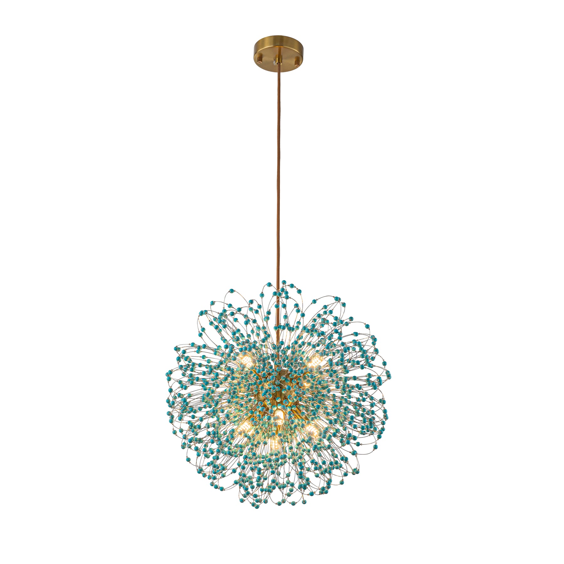 20'' Antique Gold Modern Eclectic Starburst Chandelier with Turquoise Beads Accents for Dining Room Entryway