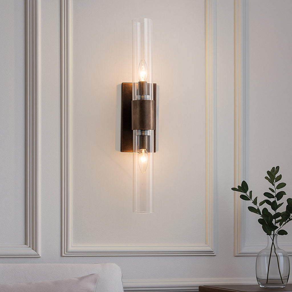 23" Tall Antique Bronze 2-Light Modern Vanity Light Over Mirror Unique/Statement Double Wall Sconce for Bathroom Living Room Bedroom