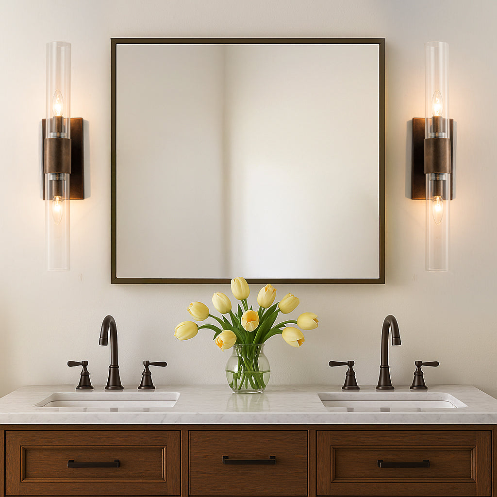 23'' Tall Antique Bronze 2-Light Modern Vanity Light Over Mirror Unique/Statement Double Wall Sconce for Bathroom Living Room Bedroom