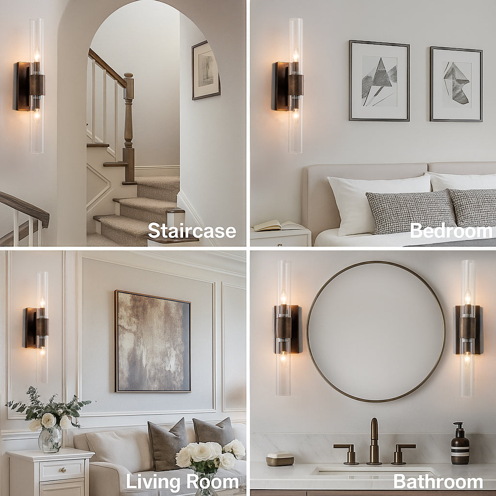 23'' Tall Antique Bronze 2-Light Modern Vanity Light Over Mirror Unique/Statement Double Wall Sconce for Bathroom Living Room Bedroom