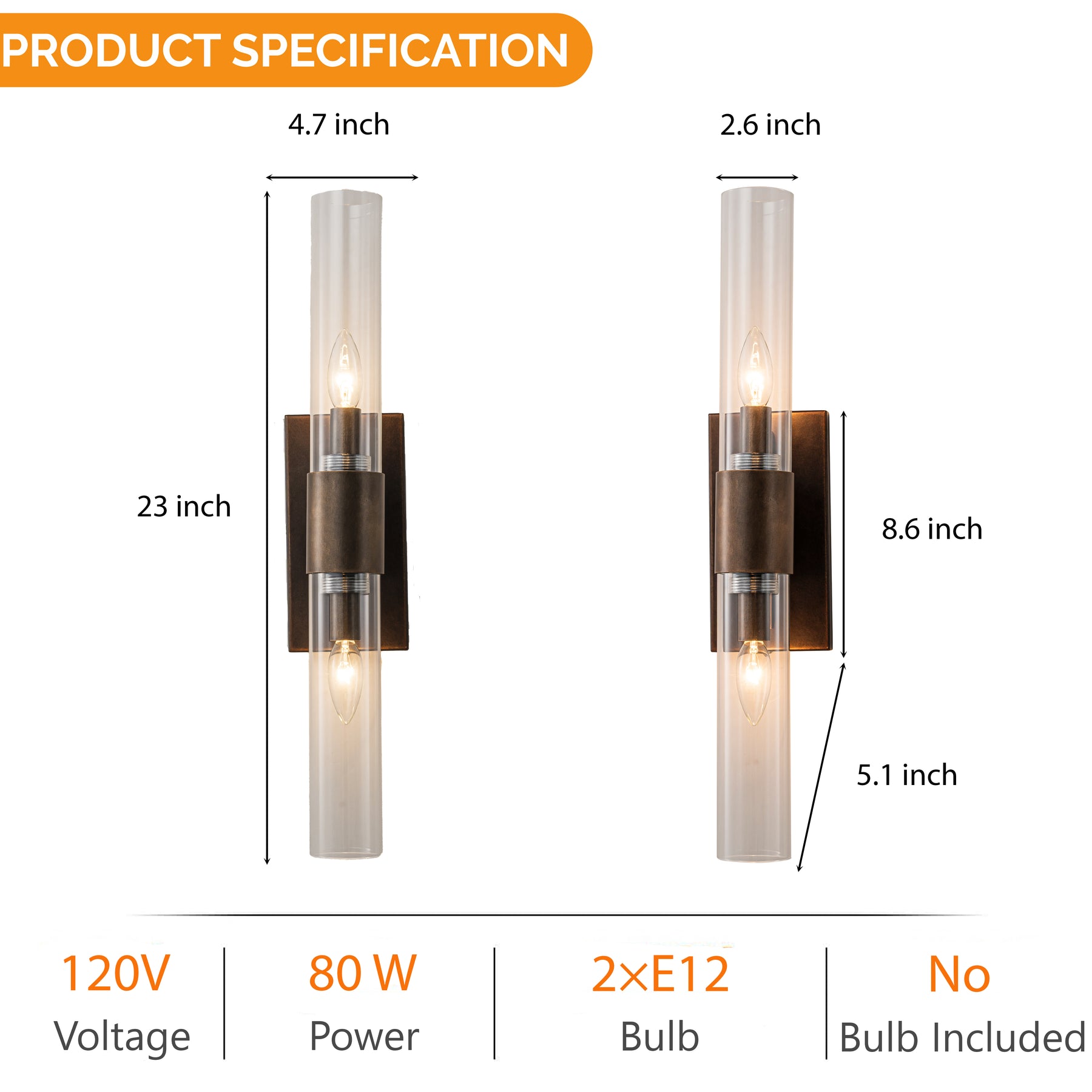 23'' Tall Antique Bronze 2-Light Modern Vanity Light Over Mirror Unique/Statement Double Wall Sconce for Bathroom Living Room Bedroom