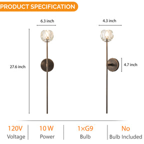 H28" 1-Light Antique Bronze Vertical Wall Lamp with Faceted K9 Crystal Shade Modern Crystal Wall Sconce Indoor Wall Light for Bathroom Vanity Hallway Bedroom