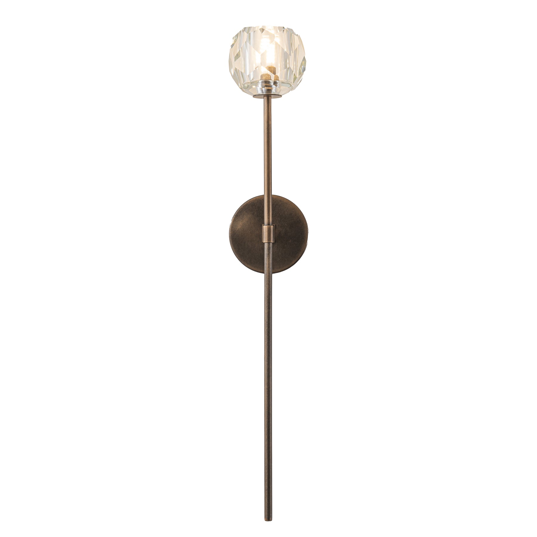 H28" 1-Light Antique Bronze Vertical Wall Lamp with Faceted K9 Crystal Shade Modern Crystal Wall Sconce Indoor Wall Light for Bathroom Vanity Hallway Bedroom