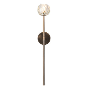 H28" 1-Light Antique Bronze Vertical Wall Lamp with Faceted K9 Crystal Shade Modern Crystal Wall Sconce Indoor Wall Light for Bathroom Vanity Hallway Bedroom