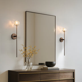 H28" 1-Light Antique Bronze Vertical Wall Lamp with Faceted K9 Crystal Shade Modern Crystal Wall Sconce Indoor Wall Light for Bathroom Vanity Hallway Bedroom