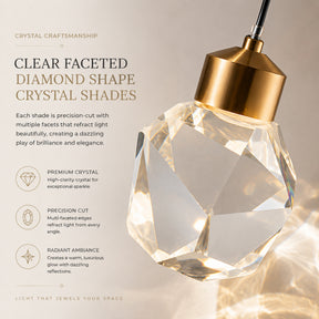 9'' Modern 3-Light Diamond Shape Crystal Cluster Integrated LED Pendant In Antique Gold Round Ceiling Lamp