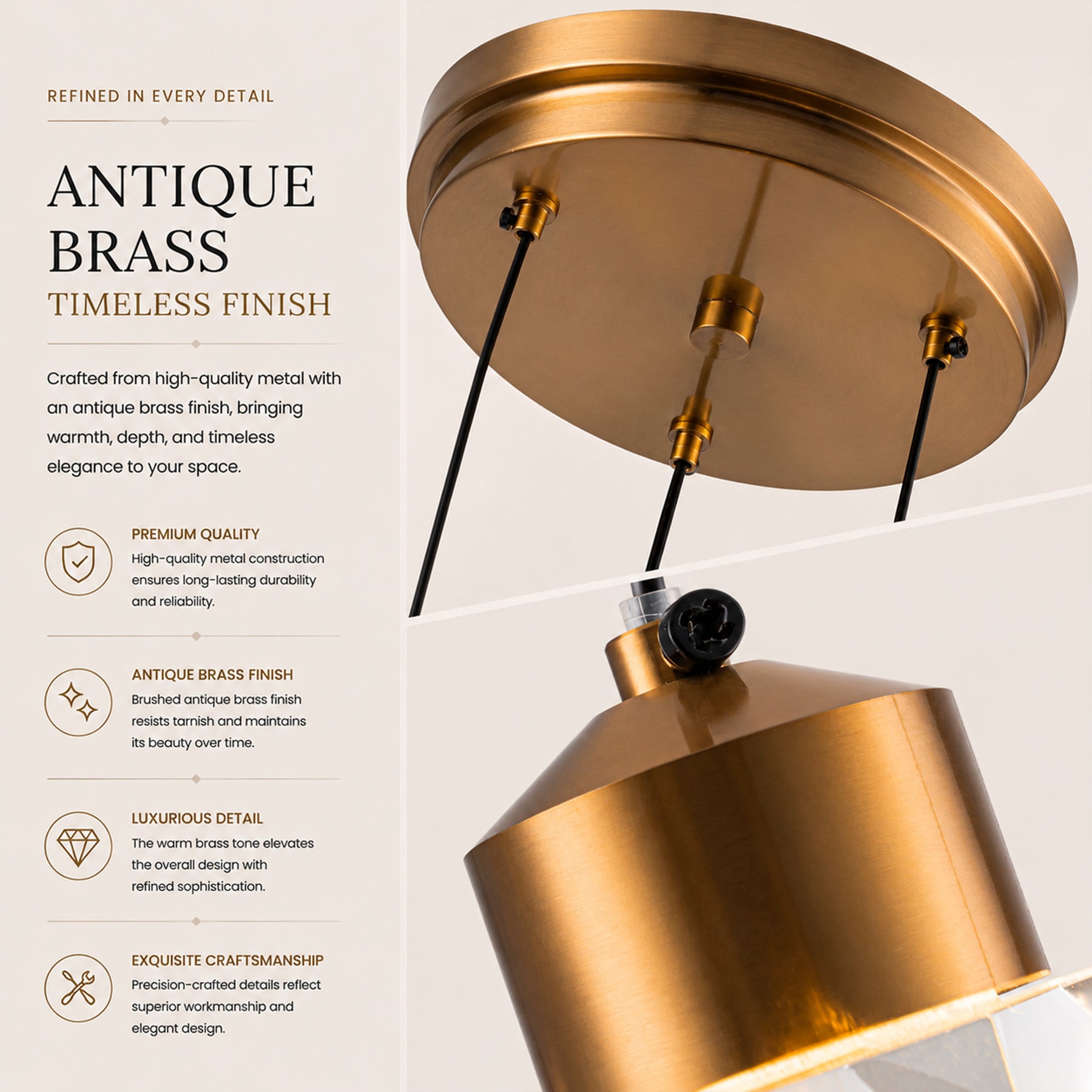 9'' Modern 3-Light Diamond Shape Crystal Cluster Integrated LED Pendant In Antique Gold Round Ceiling Lamp