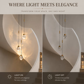 9'' Modern 3-Light Diamond Shape Crystal Cluster Integrated LED Pendant In Antique Gold Round Ceiling Lamp