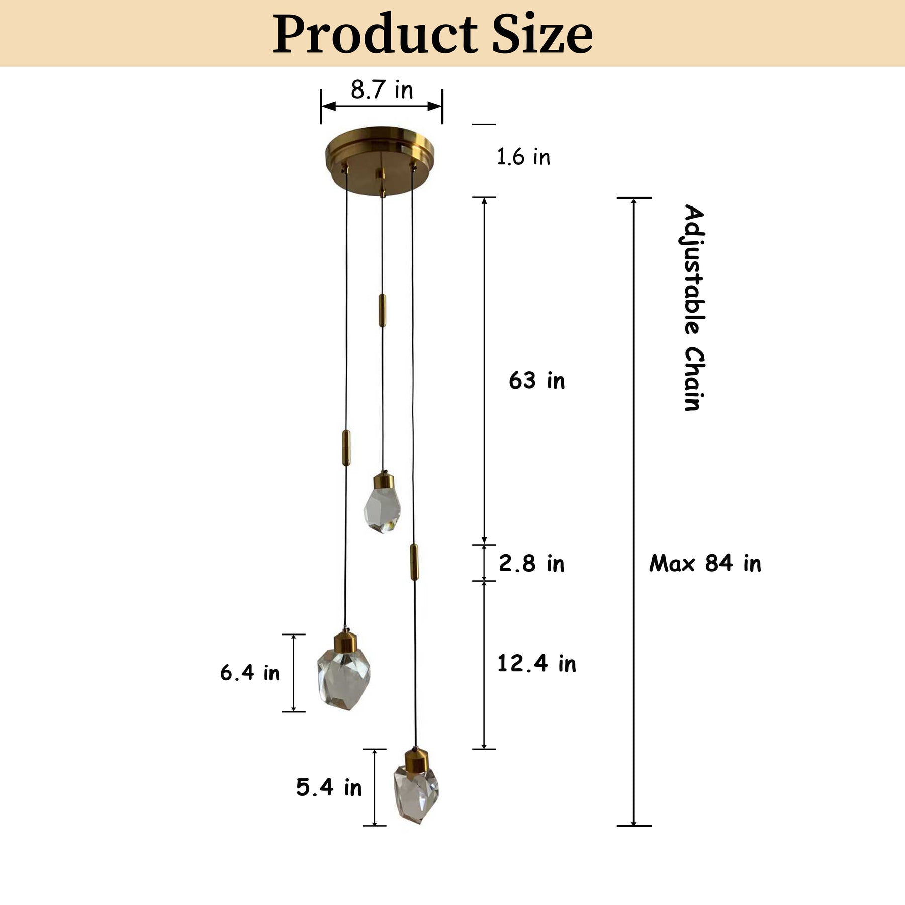 9'' Modern 3-Light Diamond Shape Crystal Cluster Integrated LED Pendant In Antique Gold Round Ceiling Lamp