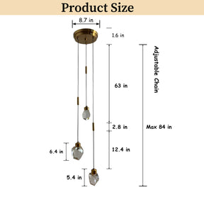 9'' Modern 3-Light Diamond Shape Crystal Cluster Integrated LED Pendant In Antique Gold Round Ceiling Lamp