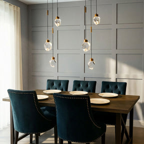 9'' Modern 3-Light Diamond Shape Crystal Cluster Integrated LED Pendant In Antique Gold Round Ceiling Lamp