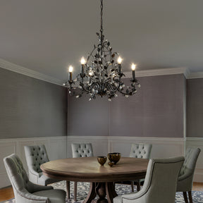 Contemporary 6-Light Dark Bronze Leaf Chandelier Elegant Interior Lighting With Crystal Accents For Dining Room Living Room