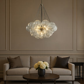 27'' Modern Glam Cluster Chandelier 6 Lights Pendant with Hand Blown Textured Glass Globes And Chrome Finish for Dining Room and Foyer