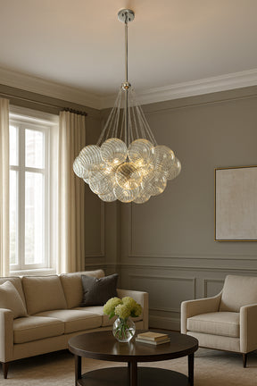 27'' Modern Glam Cluster Chandelier 6 Lights Pendant with Hand Blown Textured Glass Globes And Chrome Finish for Dining Room and Foyer