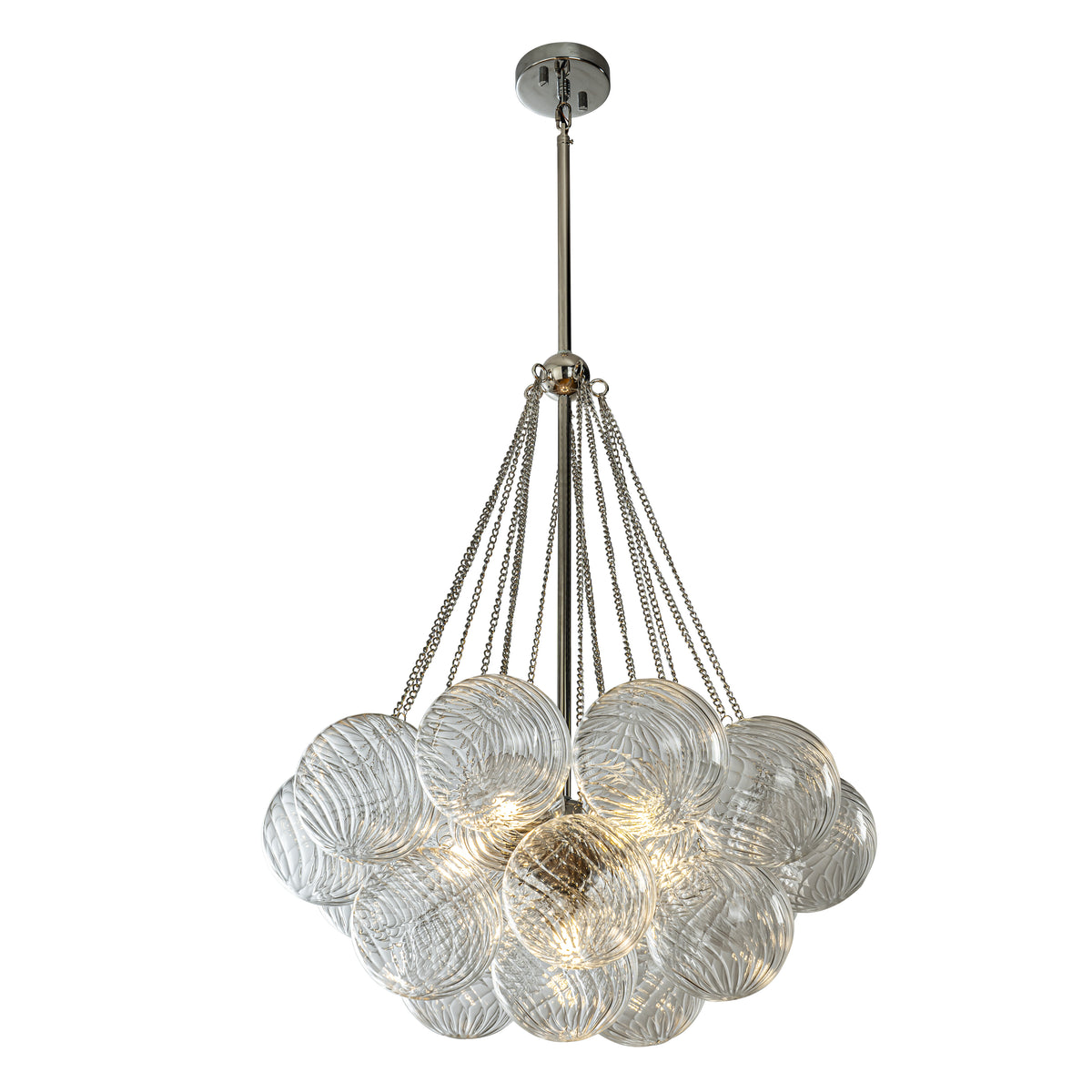 27'' Modern Glam Cluster Chandelier 6 Lights Pendant with Hand Blown Textured Glass Globes And Chrome Finish for Dining Room and Foyer
