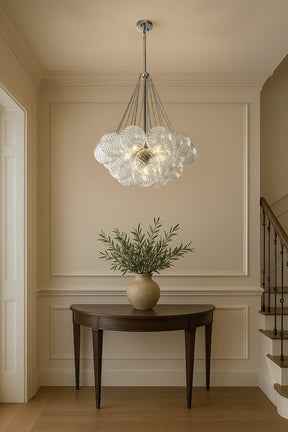 27'' Modern Glam Cluster Chandelier 6 Lights Pendant with Hand Blown Textured Glass Globes And Chrome Finish for Dining Room and Foyer
