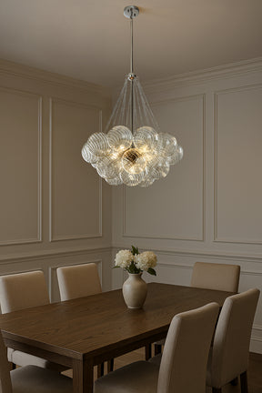 27'' Modern Glam Cluster Chandelier 6 Lights Pendant with Hand Blown Textured Glass Globes And Chrome Finish for Dining Room and Foyer