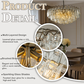 28'' Midcentury Modern Murano Glass Round Chandeliers 6-Light Handblown Glass Pendant Light Fixture Aged Bronze Finish For Dining Room Living Room