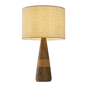28'' Farmhouse Honey Brown Wood Bedside Table Lamp – Classic Drum Shape Nightstand Lamp with Beige Fabric Shade for Bedroom, Living Room