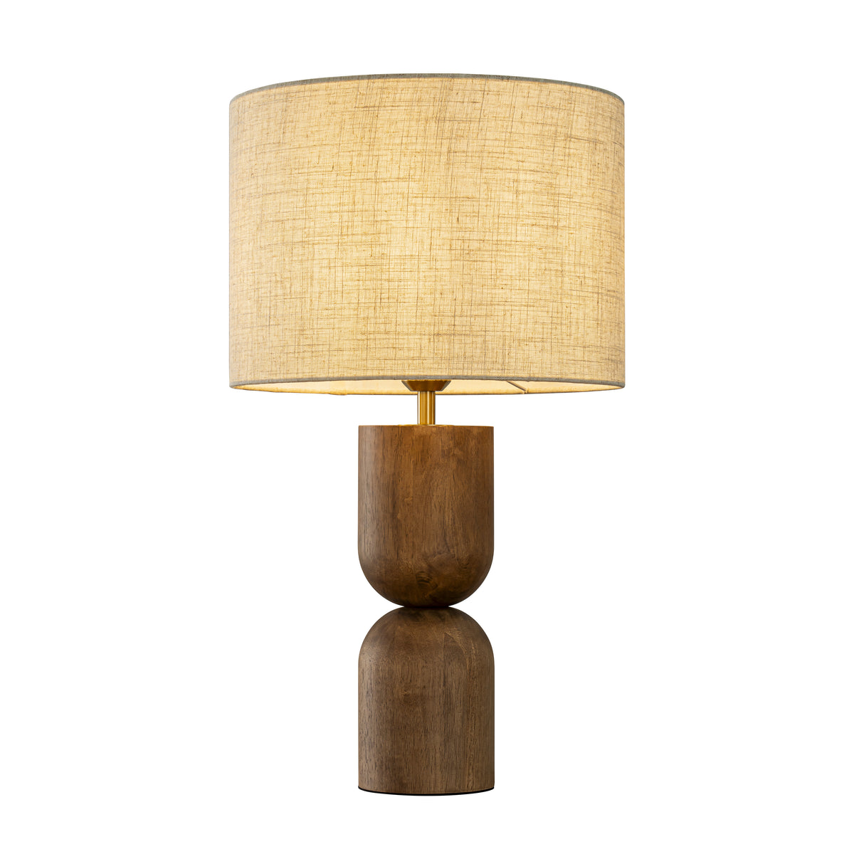 24'' Japandi Honey Brown Wood Base Bedside Table Lamp – Modern Classic Nightstand Lamp with Beige Linen Fabric Shade for Bedroom, Living Room