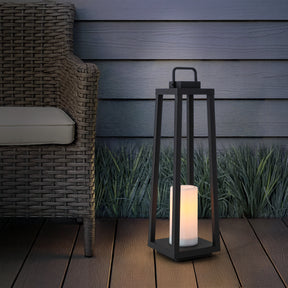 1 Light H24" Modern Matte Black Solar Lantern with Candle Shape Large Outdoor Light Decorative Portable Hanging LED Lights for Patio Camping