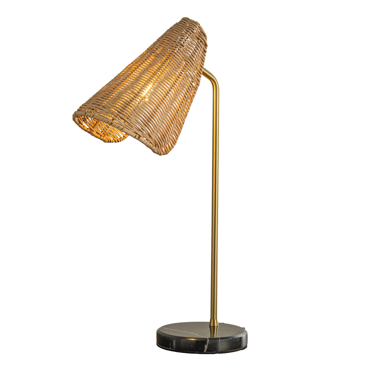 22'' Farmhouse Handwoven Rattan Table Lamp Antique Brass Finish Black Marble Base Rustic Nightstand Lamp For Bedroom Living Room