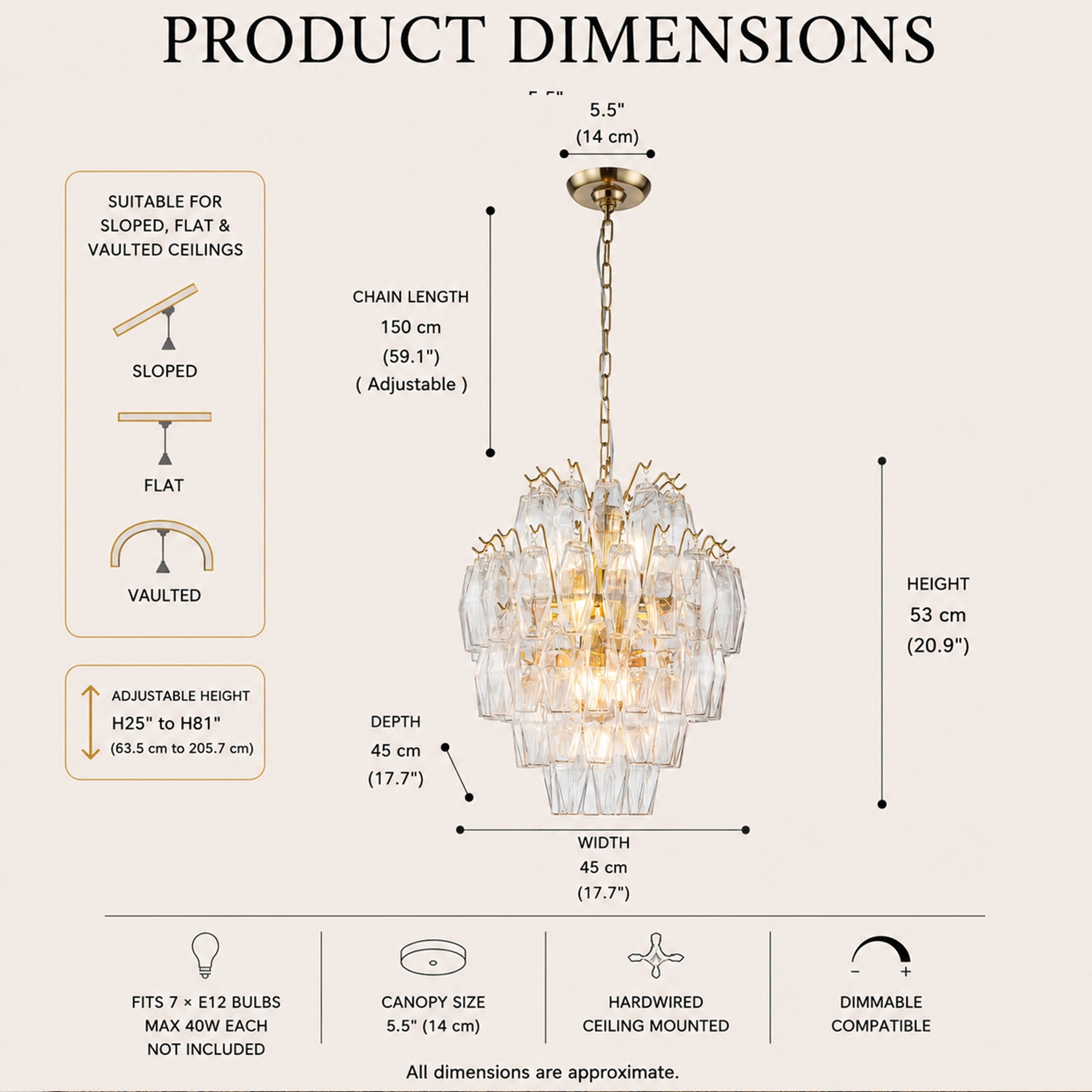 18'' Midcentury Modern Murano Glass Round Chandeliers 6-Light Handblown Glass Pendant Light Fixture Warm Brass Finish For Dining Room Living Room