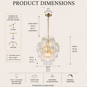 18'' Midcentury Modern Murano Glass Round Chandeliers 6-Light Handblown Glass Pendant Light Fixture Warm Brass Finish For Dining Room Living Room