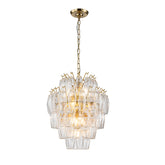 18'' Midcentury Modern Murano Glass Round Chandeliers 6-Light Handblown Glass Pendant Light Fixture Warm Brass Finish For Dining Room Living Room