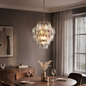 18'' Midcentury Modern Murano Glass Round Chandeliers 6-Light Handblown Glass Pendant Light Fixture Warm Brass Finish For Dining Room Living Room