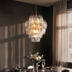 18'' Midcentury Modern Murano Glass Round Chandeliers 6-Light Handblown Glass Pendant Light Fixture Warm Brass Finish For Dining Room Living Room