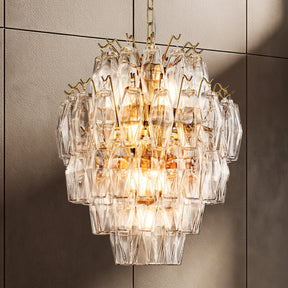18'' Midcentury Modern Murano Glass Round Chandeliers 6-Light Handblown Glass Pendant Light Fixture Warm Brass Finish For Dining Room Living Room