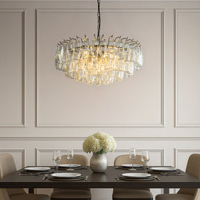 28'' Midcentury Modern Murano Glass Round Chandeliers 6-Light Handblown Glass Pendant Light Fixture Aged Bronze Finish For Dining Room Living Room