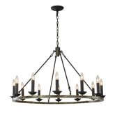 37" 12-Light Modern Candelabra Chandelier Round Industrial Candle Pendant Lighting In Vintage Brushed Gold Over Black Finish For Living Room Dining Room